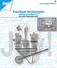Billede: skære/prægeskabelon trillebør og potteplanter, JOY CUT/EMB “Spring Wheelbarrow