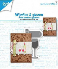 Billede: skære/prægeskabelon vinflaske, glas og lille tag, JOY CUT/EMB “Wine Bottle & Glasses