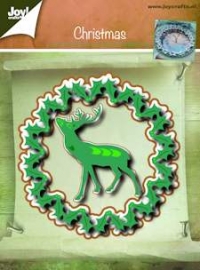 Billede: skære/prægeskabelon krans og rådyr, 77x79/41x47mm, 6002/2049 Christmas Border / Hart, joy, førpris kr. 94,00, nupris