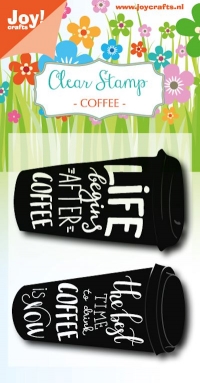 Billede: JOY STEMPEL “Coffeecup txt” 6410/0475. 70x55mm, førpris kr. 24,- nupris