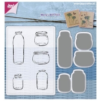 Billede: skæreskabelon og stempel, krukker, JOY CUT/STAMP “Mery’s Bottles” 6004/0030, 24x64 / 29x30 / 35x27 / 21x31 & 23x38mm
