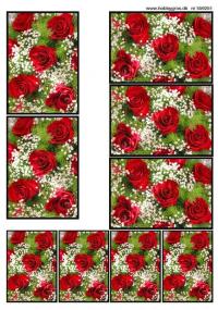 Billede: røde roser og brudeslør, klippeark, førpris kr. 5,- nupris
