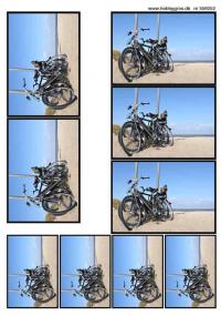 Billede: cykler på stranden, klippeark, førpris kr. 5,- nupris