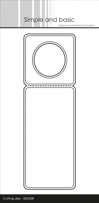 Billede: skæreskabelon flaskekort med piercing, Simple and Basic die “Pierced Bottle Label” SBD008,6,2x18,2cm, hertil kan bruges p600528 til pyntepapir