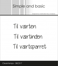 Billede: SIMPLE AND BASIC STEMPEL SBC017, Til værten, Til værtinden, Til værtsparret, Største: 6,2x1cm, førpris kr. 32,00, nupris