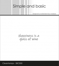 Billede: SIMPLE AND BASIC STEMPEL, ENGLISH TEXT, Happiness is a glass of wine, SBC050, Biggest: 4,3x0,7cm, førpris kr. 16,- nupris  