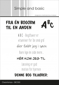 Billede: SIMPLE AND BASIC STEMPEL FRA ÉN BOGORM TIL EN ANDEN, ABC, ABC - Bogstaver er vitaminer for 'de små grå', Her faldt jeg i søvn, Bare lige én side mere..., HÉR KOM JEG TIL, Læsning er god motion for hjernen, DENNE BOG TILHØRER:, SBC055, Biggest: 1,9x5,9cm, førpris kr. 52,- nupris  