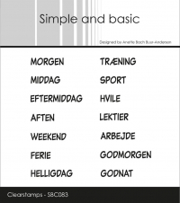 Billede: SIMPLE AND BASIC STEMPEL MORGEN, TRÆNING, MIDDAG, SPORT, EFTERMIDDAG, HVILE, AFTEN, LEKTIER, WEEKEND, ARBEJDE, FERIE, GODMORGEN, HELLIGDAG, GODNAT,  SBC083, Biggest: 3,2x0,5cm, førpris kr. 40,- nupris  