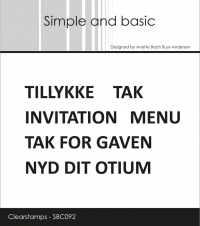 Billede: SIMPLE AND BASIC STEMPEL TILLYKKE, TAK, INVITATION MENU, TAK FOR GAVEN, NYD DIT OTIUM, SBC092, Biggest: 7x0,7cm 