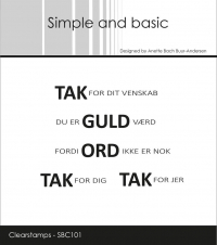Billede: SIMPLE AND BASIC STEMPEL, TAK FOR DIT VENSKAB, DU ER GULD VÆRD, FORDI ORD IKKE ER NOK, TAK FOR DIG, TAK FOR JER,  SBC101, Største: 5,8x0,7cm, førpris kr. 32,- nupris  