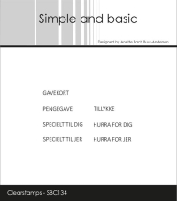 Billede: Simple and basic Clearstamp små danske tekster, GAVEKORT, PENGEGAVE, TILLYKKE, SPECIELT TIL DIG, HURRA FOR DIG, SPECIELT TIL JEG, HURRA FOR JER, SBC134, Største: 2,4x0,3cm