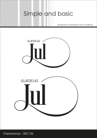 Billede: Simple and basic Clearstamp GLÆDELIG Jul i 2 størrelser, SBC136, 
5,9x3,7 & 7,8x5cm