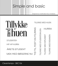 Billede: Simple and basic Clearstamp Tillykke med huen, TILLYKKE MED HUEN, HURRA, STUDENTER- , HIP HIP HURRA, ÅRETS STUDENT, VÆK MED BØGERNE NU, TID TIL FEST OG FEJRING, TILLYKKE MED STUDENTERHUEN, TILLYKKE MED DIPLOMET, TILLYKKE MED EKSAMEN,  SBC156, Største: 4,1x3cm