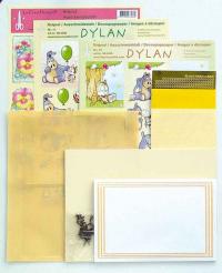 Billede: sticker-o-stitch kortpakke gul, indhold: 6 kort/kuvert, 6 vellum, 3x3Dark, 3 stickers, 30 brads, 4 mønstre, vejledning