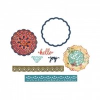Billede: skæreskabelon 2 kageservietter, 1 hjørne og 2 kanter plus tekst, Sizzix Thinlits Die Set 7PK “Hello Doily
