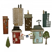Billede: skæreskabelon etageejendomme, SIZZIX/TIM HOLTZ THINLITS DIE “Cityscape Suburbia