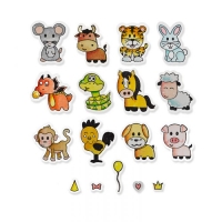 Billede: skæreskabelon og stempel små dyr, SIZZIX THINLITS DIE & STAMPS “Zodiac Animals” 662615, Største: 2,2x2,2cm, førpris kr. 194,- nupris