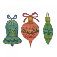 Billede: skæreskabelon 3 julekugler, SIZZIX/TIM HOLTZ THINLITS DIE “Whimsy Decor” 663102, førpris kr. 144,- nupris
