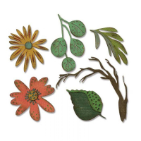 Billede: skæreskabelon blomster, blade og lille gren, SIZZIX/Tim Holtz THINLITS DIE
