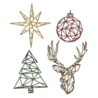Billede: skæreskabelon stjerne, julekugle, juletræ og rådyrhoved, SIZZIX/TIM HOLTZ THINLITS DIE