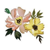 Billede: skæreskabelon 2 blomsterhoveder, SIZZIX/TIM HOLTZ THINLITS DIE, Brushstroke Flowers #1, 665209