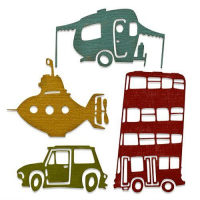 Billede: skæreskabelon sjove transportmidler, SIZZIX/TIM HOLTZ THINLITS DIE, Waxky Transport #1, 665220