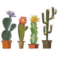 Billede: skæreskabelon 4 x kaktus i potte, SIZZIX/TIM HOLTZ THINLITS DIE, Funky Cactus, 665365