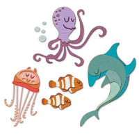 Billede: skæreskabelon havets dyr, blæksprutte, goble, fisk og delfin, SIZZIX/TIM HOLTZ THINLITS DIE, Under the Sea, 1, 665377
