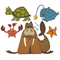 Billede: skæreskabelon havets dyr, skildpadde, hval, krabbe, hvalros og søstjerne, SIZZIX/TIM HOLTZ THINLITS DIE, Under the Sea 2, 665378
