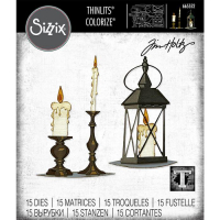 Billede: skæreskabelon 2 lys i stager og 1 lanterne, SIZZIX/TIM HOLTZ THINLITS DIE