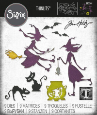 Billede: skæreskabelon hekse, katte, flagermus og gryde, SIZZIX/TIM HOLTZ THINLITS DIE