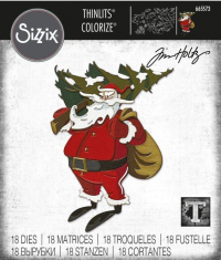 Billede: skæreskabelon julemand med gavesæk og juletræ, SIZZIX/TIM HOLTZ THINLITS DIE