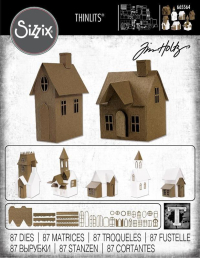 Billede: skære/prægeskabelon 2 huse med masser af tilbehørsdele, ialt 87 dies, SIZZIX/TIM HOLTZ THINLITS DIE