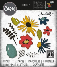 Billede: skæreskabelon blomsterhoveder og 2 grene, SIZZIX/TIM HOLTZ THINLITS DIE 
