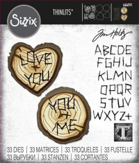 Billede: skæreskabelon træskiver og bogstaver, Sizzix/Tim Holtz Thinlits Die 