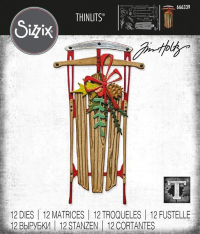 Billede: skæreskabelon gammel slæde med julepynt, Sizzix/Tim Holtz Thinlits Die 