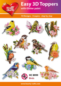 Billede: UDSTANSEDE MOTIVER MED GLITTER/GULD 10 ASS. HC8999, fugle ved blomster