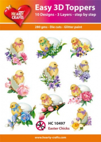 Billede: UDSTANSEDE MOTIVER MED GLITTER/GULD 10 ASS. KYLLINGER PÅ VEJ UD AF ÆGGET, HC10497