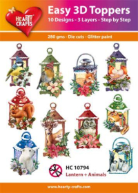 Billede: UDSTANSEDE MOTIVER MED GLITTER/GULD 10 ASS. JULELANTERNER MED DYR, EASY 3D TOPPERS