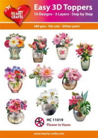 Billede: UDSTANSEDE MOTIVER MED GLITTER/GULD 10 ASS. HC11019, blomster i vaser