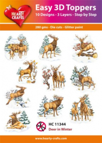 Billede: UDSTANSEDE MOTIVER MED GLITTER/GULD 10 ASS. HC11344, rensdyr i vinterlandskaber