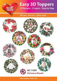 Billede: UDSTANSEDE MOTIVER MED GLITTER/GULD 10 ASS. HC11397, 10 forskellige julekranse