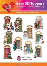 Billede: UDSTANSEDE MOTIVER MED GLITTER/GULD 10 ASS. HC11399, 10 julepyntede døre