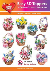 Billede: UDSTANSEDE MOTIVER MED GLITTER/GULD 10 ASS. HC11698, forårsblomster i kurve