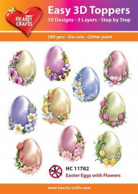 Billede: UDSTANSEDE MOTIVER MED GLITTER/GULD 10 ASS. HC11782, blomsterpyntede æg