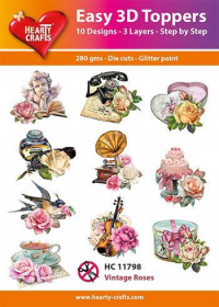 Billede: UDSTANSEDE MOTIVER MED GLITTER/GULD 10 ASS. HC11798, vintage billeder og roser