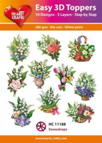 Billede: UDSTANSEDE MOTIVER MED GLITTER/GULD 10 ASS. HC11188, buketter med bl.a. snowdrops