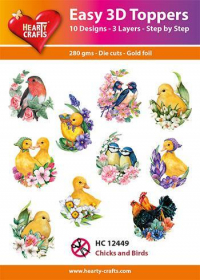 Billede: UDSTANSEDE MOTIVER MED GLITTER/GULD 10 ASS. Kyllinger og fugle, HC12449