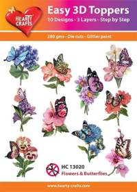 Billede: UDSTANSEDE MOTIVER MED GLITTER/GULD 10 ASS. SOMMERFUGLE PÅ BLOMSTER, HC13020
