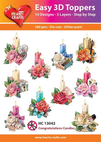 Billede: UDSTANSEDE MOTIVER MED GLITTER/GULD 10 ASS. LYS I BLOMSTERARRANGEMENTER, HC13042